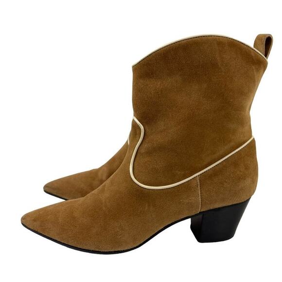 L`autre Chose Women's Leather Suede Pointed Western Heel Ankle Boots Size 38 Tan - Picture 8 of 15